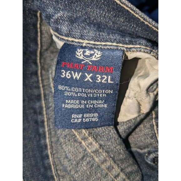 Phat Farm Mens Slim Straight Leg Denim Jeans 36x32 Dark Blue Wash Vintage - Picture 6 of 9